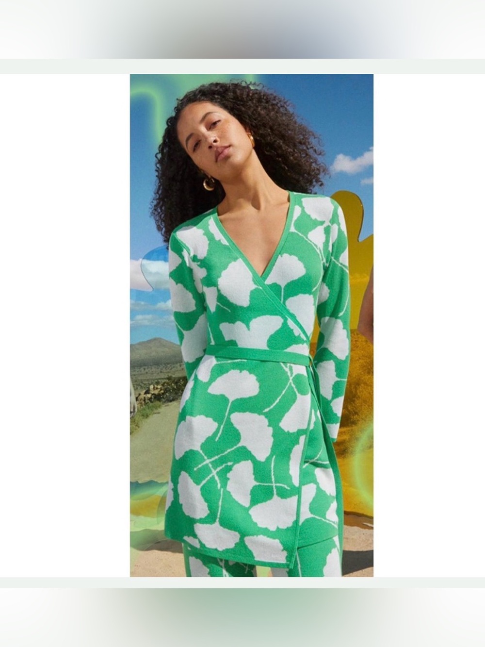 Diane Von Furstenberg X Target Wrap Sweater with White Ginkgo Leaf Print XXS
